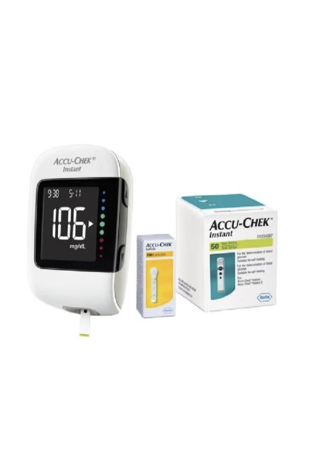 AccuChek مجموعة نظام مراقبة نسبة السكر في الدم الفورية Accu-Chek - جهاز قياس + 50 شريط اختبار + 100 إبرة وخز Softclix لمراقبة دقيقة لمرض السكري - Image 4