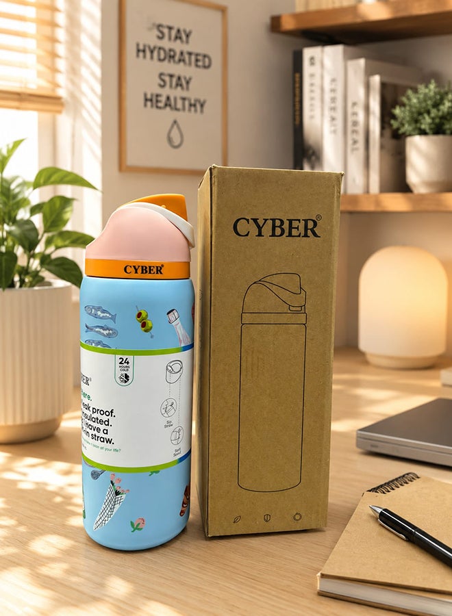 Cyber Insulated Stainless Steel Water Bottle With Straw For Sports Travel And School BPA Free Sports Water Bottle - Image 1