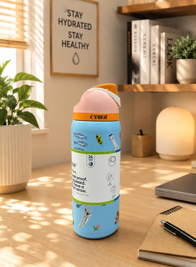 Cyber Insulated Stainless Steel Water Bottle With Straw For Sports Travel And School BPA Free Sports Water Bottle - Image 1