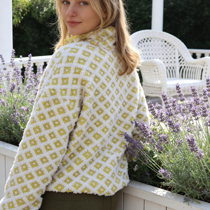 SeeLuNa Checkered Fleece Sweatshirt for Women Long Sleeve High Neck Fuzzy Sherpa Hoodie Winter Plaid Pullover Top with Pocket(Yellow-White,S) - Image 2