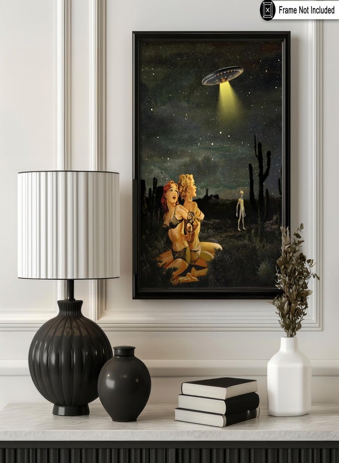 Poster Master Alien Print - Retro Pin-Up Girl Poster - Spaceship & UFO Art - Cosmic Space Collage Wall Design -Trippy Art - Chic Bedroom or Dorm Wall Decor - 8x10 UNFRAMED Wall Art - Image 3