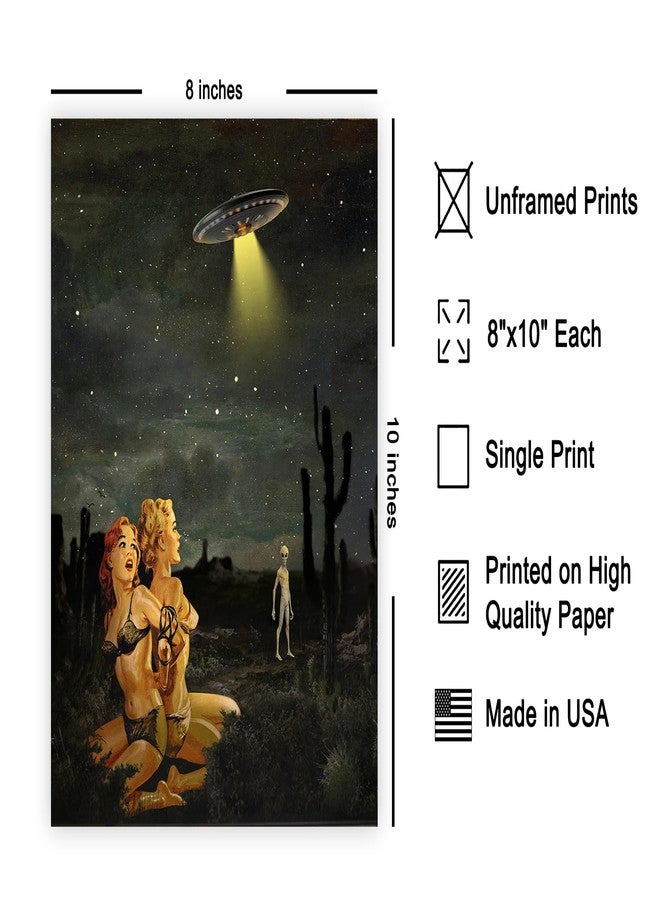 Poster Master Alien Print - Retro Pin-Up Girl Poster - Spaceship & UFO Art - Cosmic Space Collage Wall Design -Trippy Art - Chic Bedroom or Dorm Wall Decor - 8x10 UNFRAMED Wall Art - Image 2