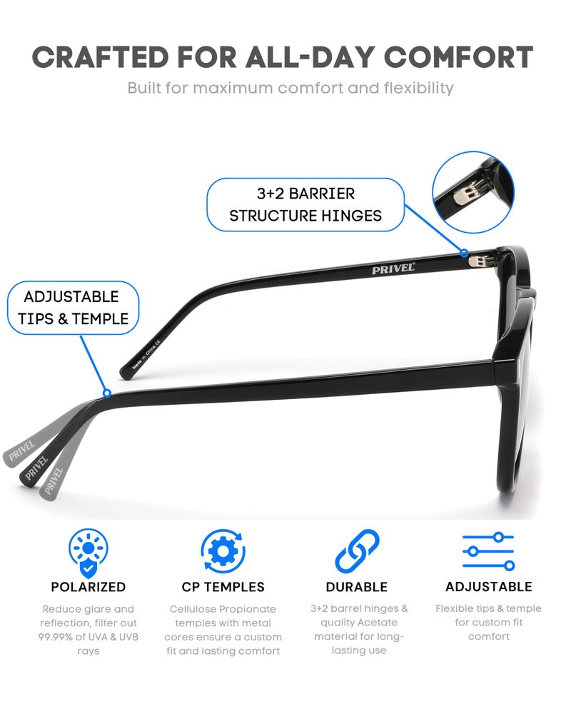 PRIVEL XXL Size Extra Large 159MM Polarized Square Round Sunglasses Big Wide Heads Men UV400 Protection Glasses (PMX015P-1) - Image 3