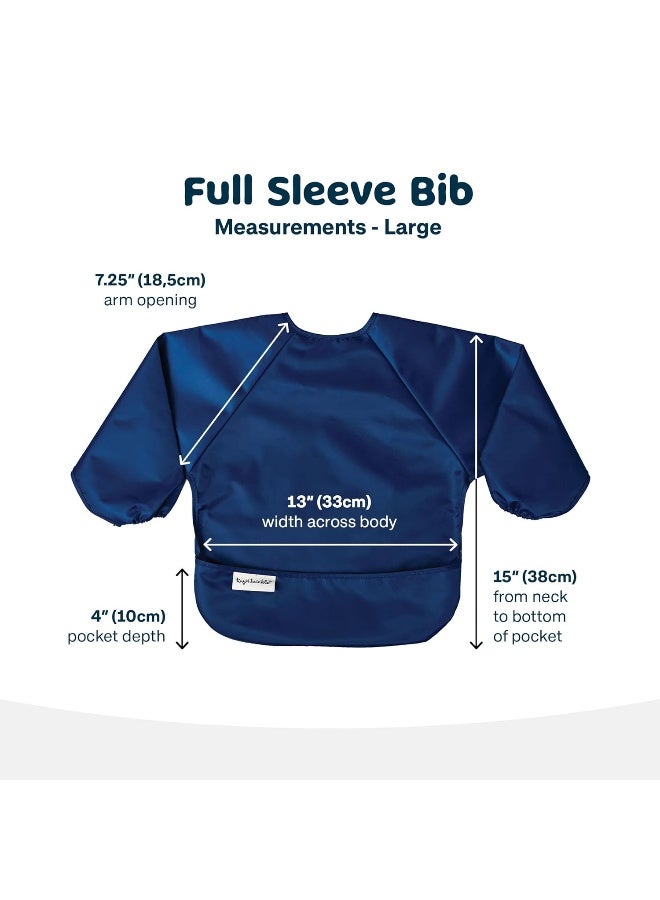 Tiny Twinkle Mess Proof Baby Bibs, 2pk Waterproof Smock Baby Bibs for Eating, Machine Washable Long Sleeve Bibs, Baby Led Weaning, Toddler Bibs, BLW Supplies (Grey Indigo, Large 2-4 Years) - Image 3