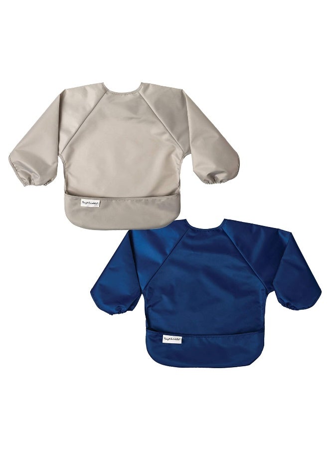 Tiny Twinkle Mess Proof Baby Bibs, 2pk Waterproof Smock Baby Bibs for Eating, Machine Washable Long Sleeve Bibs, Baby Led Weaning, Toddler Bibs, BLW Supplies (Grey Indigo, Large 2-4 Years) - Image 1