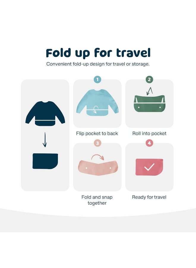 Tiny Twinkle Mess Proof Baby Bibs, 2pk Waterproof Smock Baby Bibs for Eating, Machine Washable Long Sleeve Bibs, Baby Led Weaning, Toddler Bibs, BLW Supplies (Grey Indigo, Large 2-4 Years) - Image 5