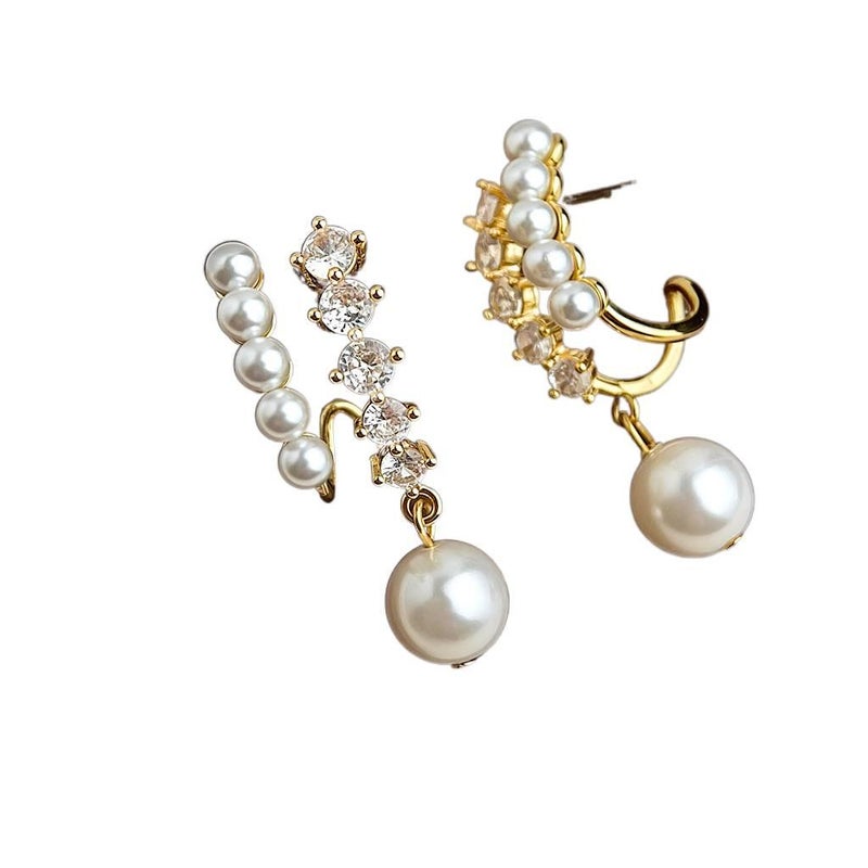 Gold Pearl Earrings with Rhinestone Detail and Lightweight Huggie Profile for Daily Wear and Elegant Styling - NADI - Image 1