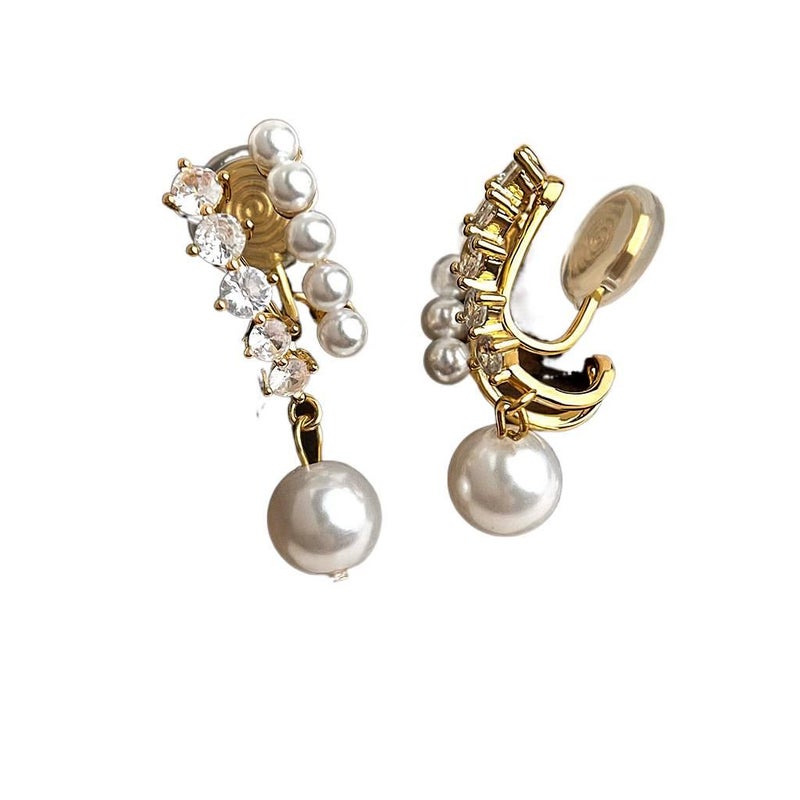 Gold Pearl Earrings with Rhinestone Detail and Lightweight Huggie Profile for Daily Wear and Elegant Styling - NADI - Image 5