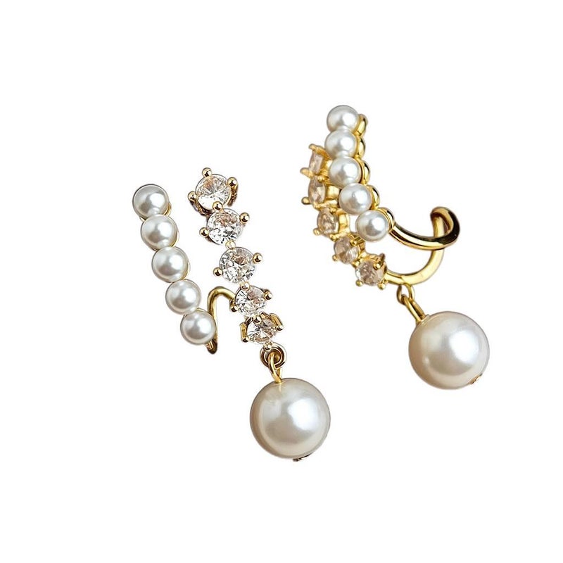 Gold Pearl Earrings with Rhinestone Detail and Lightweight Huggie Profile for Daily Wear and Elegant Styling - NADI - Image 2