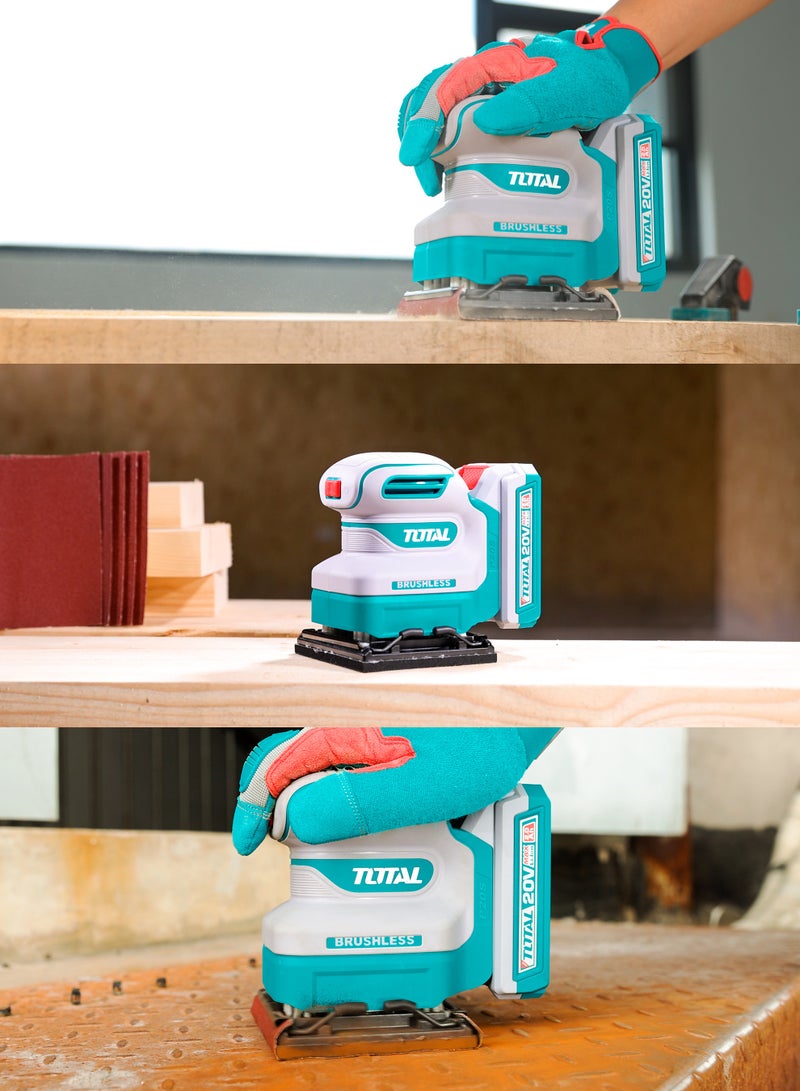 TOTAL 20V Brushless Cordless Sheet Sander - 1/4 Sheet Finishing Sander (110x100mm) with 12000RPM High-Speed Motor, 2.0Ah Battery, Charger & 5 Sanding Sheets - TSHSLI20241 - Image 3