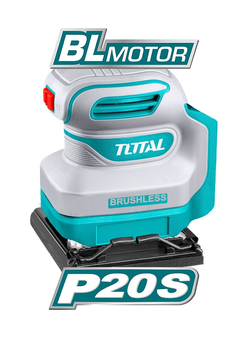 TOTAL 20V Brushless Cordless Sheet Sander - 1/4 Sheet Finishing Sander (110x100mm) with 12000RPM High-Speed Motor, 2.0Ah Battery, Charger & 5 Sanding Sheets - TSHSLI20241 - Image 5
