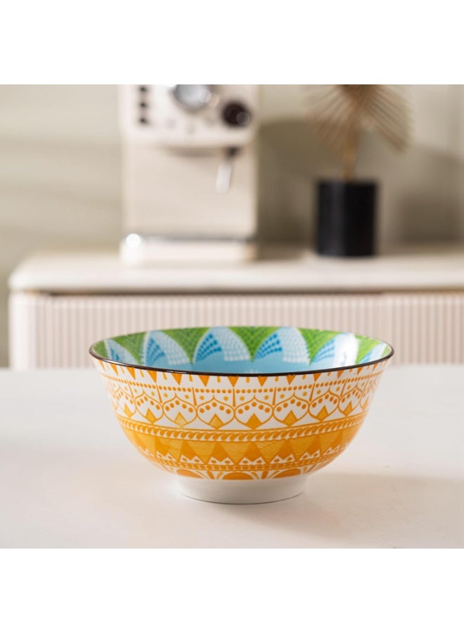 GOLD MANTIS Set of 4 Geometric Pattern Ceramic Bowls – 6.25 Inch Yellow and Blue Design – Microwave, Dishwasher, Oven Safe – Perfect for Salads, Pasta, Soup – Stylish Gift for Kitchen Lovers - Image 5