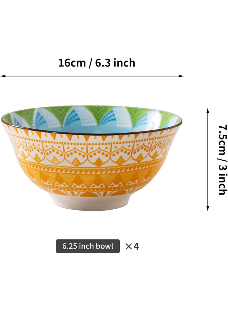 GOLD MANTIS Set of 4 Geometric Pattern Ceramic Bowls – 6.25 Inch Yellow and Blue Design – Microwave, Dishwasher, Oven Safe – Perfect for Salads, Pasta, Soup – Stylish Gift for Kitchen Lovers - Image 3