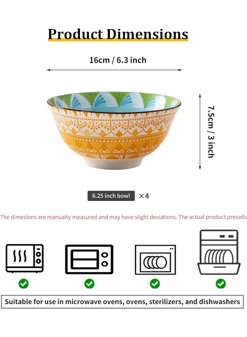 GOLD MANTIS Set of 4 Geometric Pattern Ceramic Bowls – 6.25 Inch Yellow and Blue Design – Microwave, Dishwasher, Oven Safe – Perfect for Salads, Pasta, Soup – Stylish Gift for Kitchen Lovers - Image 4