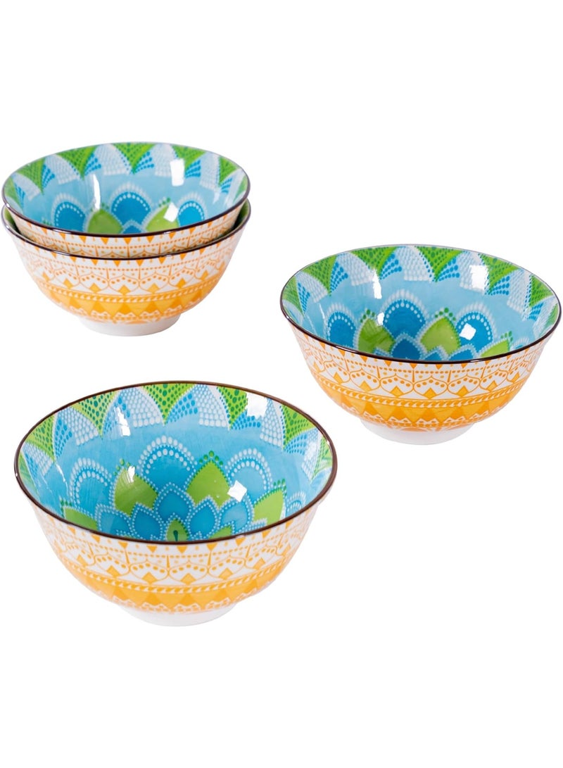 GOLD MANTIS Set of 4 Geometric Pattern Ceramic Bowls – 6.25 Inch Yellow and Blue Design – Microwave, Dishwasher, Oven Safe – Perfect for Salads, Pasta, Soup – Stylish Gift for Kitchen Lovers - Image 2