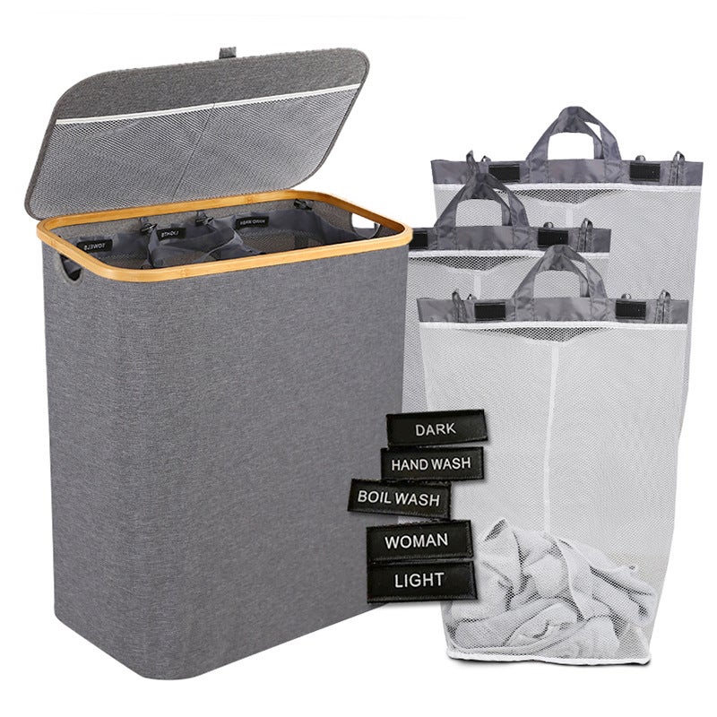 Dirty Clothes Basket For Bedroom With Inner Bag And Lid, Foldable Bamboo Dirty Clothes Storage Basket, Large Dirty Clothes Hamper For Bathroom - Image 1