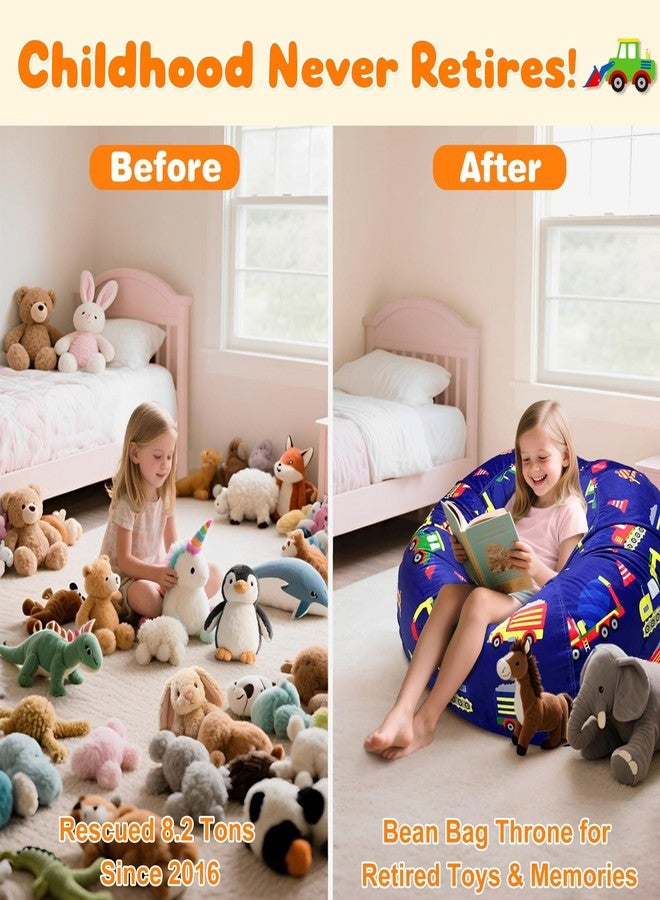 Lukeight Excavator Stuffed Animal Storage Bean Bag Chair Cover - Premium Velvet Organizer with YKK Zipper Holds 60+ Plush Toys, Washable Kids Room Decor (No Filling, Large) - Image 2