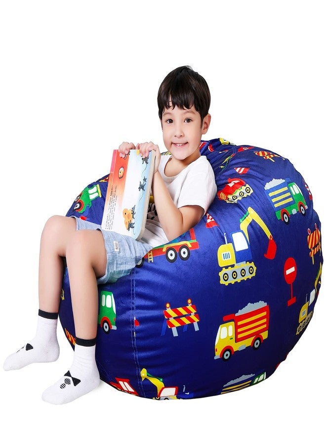 Lukeight Excavator Stuffed Animal Storage Bean Bag Chair Cover - Premium Velvet Organizer with YKK Zipper Holds 60+ Plush Toys, Washable Kids Room Decor (No Filling, Large) - Image 1