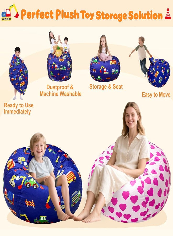 Lukeight Excavator Stuffed Animal Storage Bean Bag Chair Cover - Premium Velvet Organizer with YKK Zipper Holds 60+ Plush Toys, Washable Kids Room Decor (No Filling, Large) - Image 3