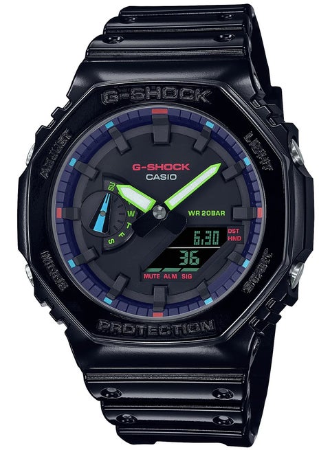 G-Shock Watch for Men, Quartz Movement, Analog-Digital Display, Black Resin Strap (GA-2100RGB-1ADR)