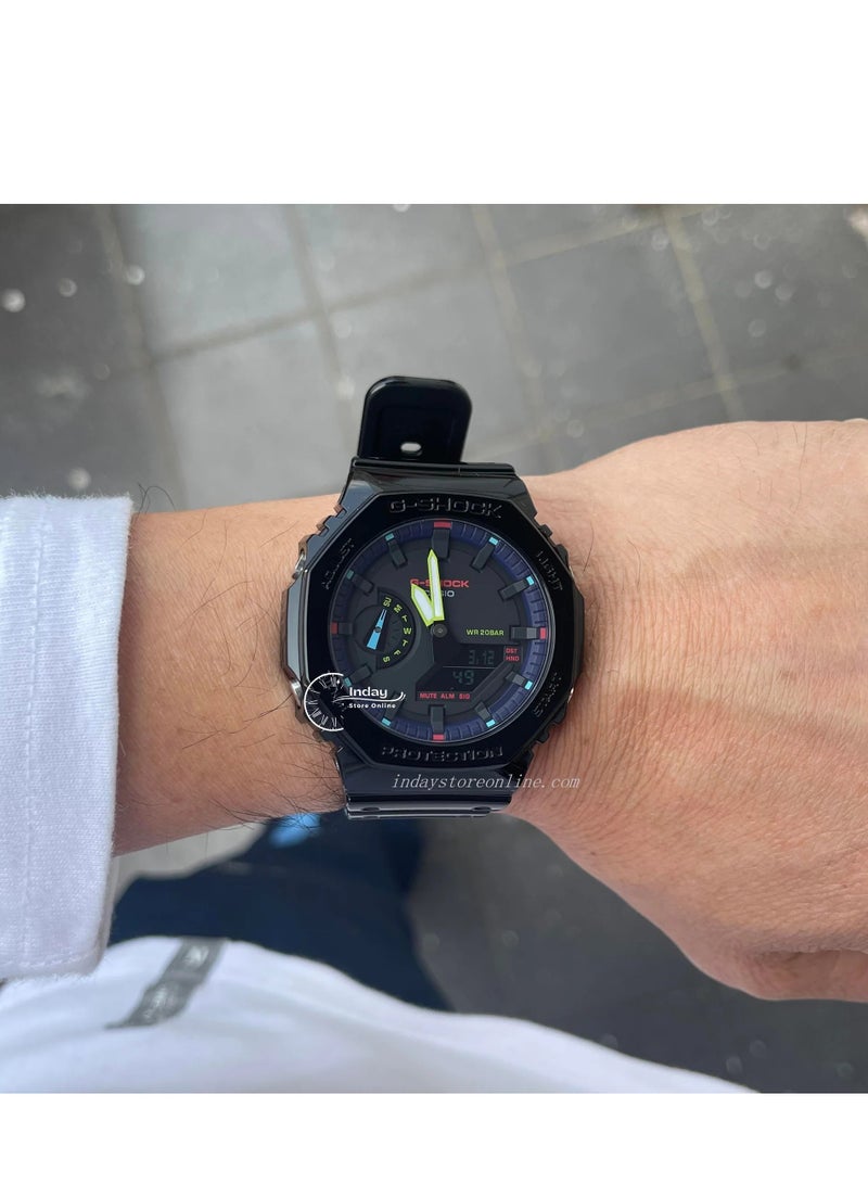 G-Shock Watch for Men, Quartz Movement, Analog-Digital Display, Black Resin Strap (GA-2100RGB-1ADR) - Image 3