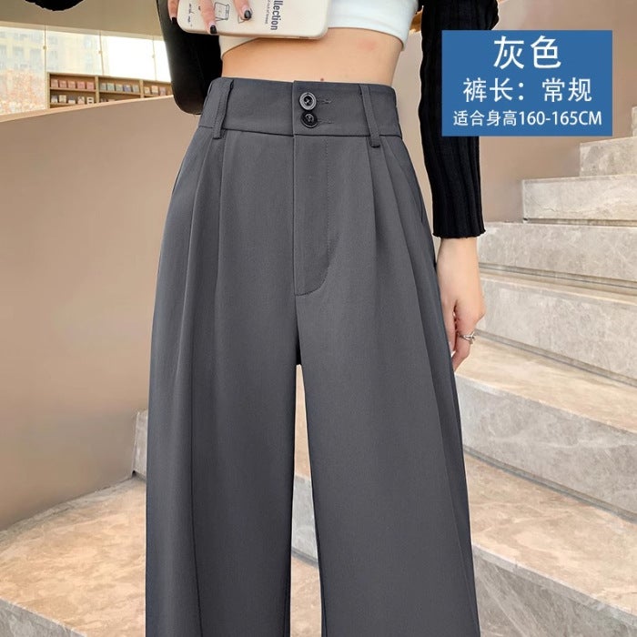 Suit pants high-grade draping khaki narrow wide-leg pants womens casual mop straight pants for spring 2024 Gray  - Image 1