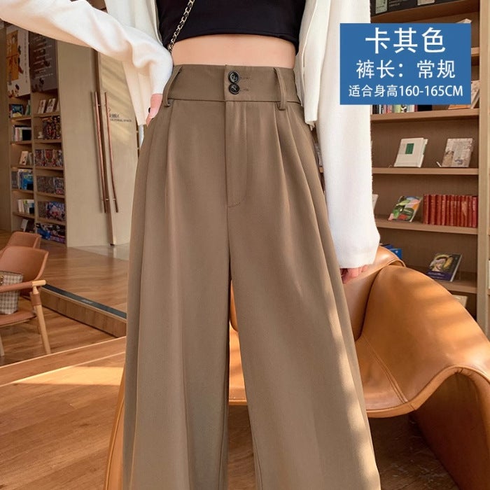 Suit pants high-grade draping khaki narrow wide-leg pants womens casual mop straight pants for spring 2024 Gray  - Image 2