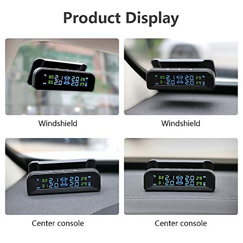 Jansite Tire Pressure Monitoring System Wireless Solar TPMS, Tire Pressure Monitor Installed on Windowshield with 4 External Sensors Real-time Display Temperature Pressure 22-87 PSI for Car RV SUV MPV Sedan - Image 2
