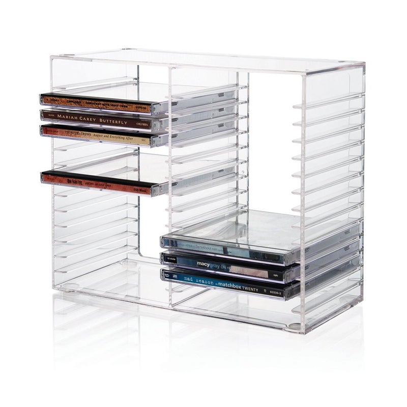 STORi Stackable Clear Plastic CD Organizer with Rubber Feet | Rectangular Jewel Cases Holder Perfect for Theatre Room | Holds up to 30 CD Cases | Made in USA - Image 1