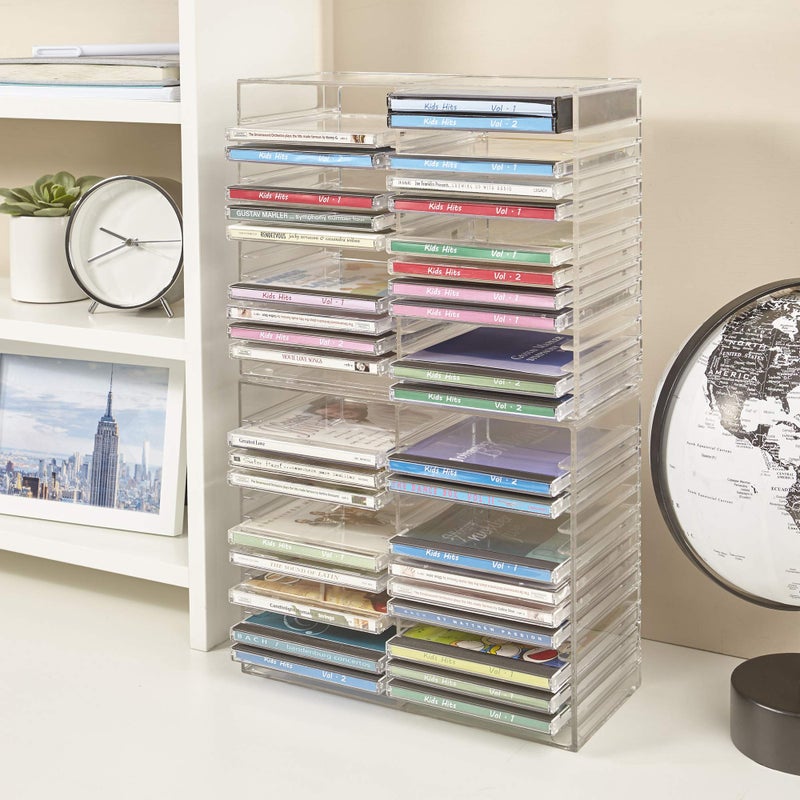 STORi Stackable Clear Plastic CD Organizer with Rubber Feet | Rectangular Jewel Cases Holder Perfect for Theatre Room | Holds up to 30 CD Cases | Made in USA - Image 3