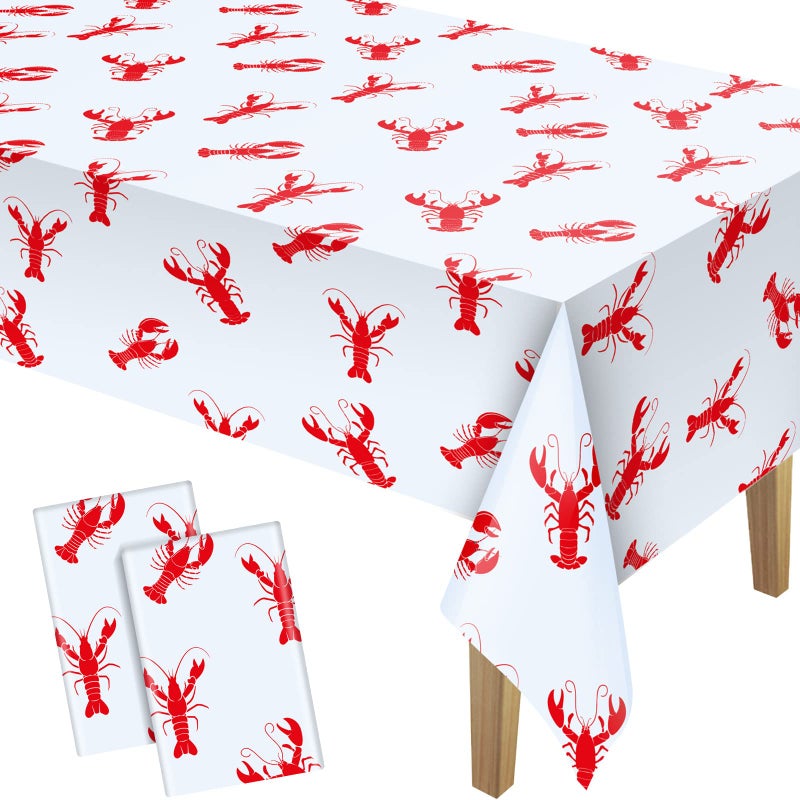 Touman 3 Pieces Crawfish Tablecloth Birthday Party Lobster Table Covers White and Red Crawfish Table Cloth for Party Decoration Supplies 108 x 54 Inches