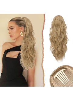 SOFEIYAN SOFEIYAN Drawstring Ponytail Extension 24 Inch Wavy Curly Clip on Hairpiece Comb Clip in Ponytail Extensions Layered Fluffy Thick Pony Tails Hair Extension Synthetic Hairpieces for WomenBlonde Mixed 