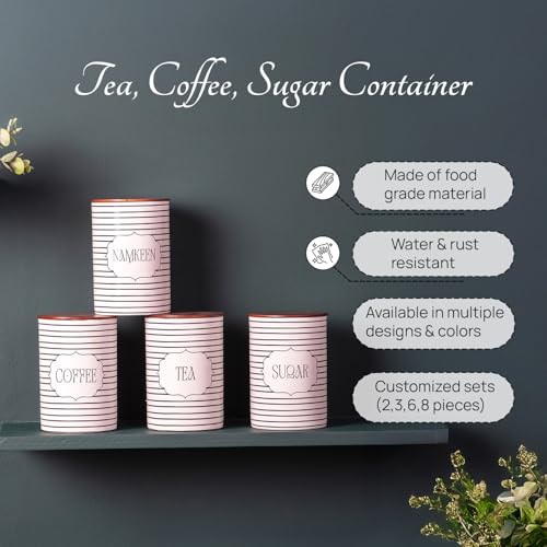 nestroots Tea Coffee Sugar Containers Set of 4 | 750g Airtight Kitchen Storage Jars & Canisters for Dry Fruits, Spices, or Baking Essentials | Striped Black Tin Design for Modern Kitchen Decor - Image 3