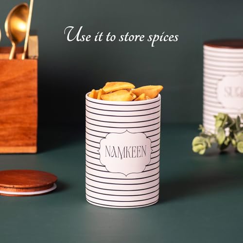 nestroots Tea Coffee Sugar Containers Set of 4 | 750g Airtight Kitchen Storage Jars & Canisters for Dry Fruits, Spices, or Baking Essentials | Striped Black Tin Design for Modern Kitchen Decor - Image 4