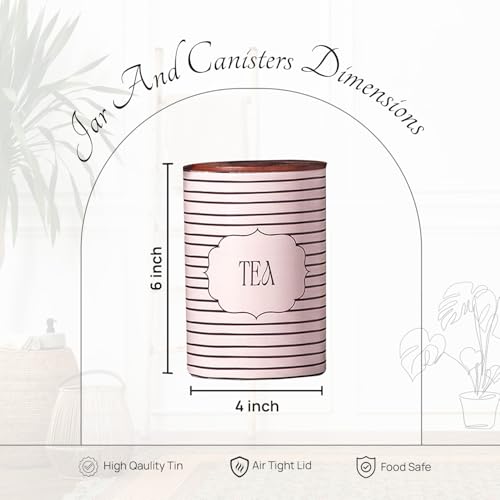 nestroots Tea Coffee Sugar Containers Set of 4 | 750g Airtight Kitchen Storage Jars & Canisters for Dry Fruits, Spices, or Baking Essentials | Striped Black Tin Design for Modern Kitchen Decor - Image 2