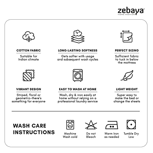 zebaya Home Pure Cotton 200TC Bedsheets for Single Bed. (Size 60X90 Inch) with Pillow Cover (Multicolor (a) - Image 5