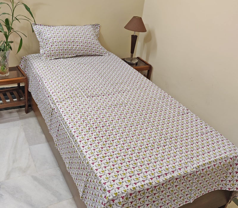 zebaya Home Pure Cotton 200TC Bedsheets for Single Bed. (Size 60X90 Inch) with Pillow Cover (Multicolor (a) - Image 1