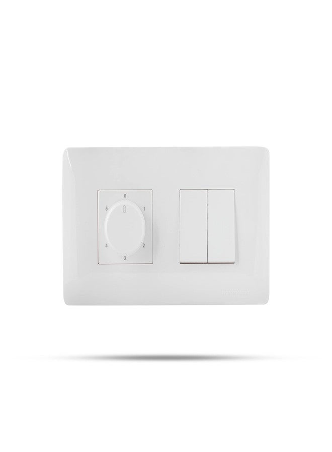 Wipro Northwest (Venia) Switch Combo of 4M Plate + 1M 6A Switch x2 + 5 Step Fan Regulator, White (Kit 9),2_Way - Image 1