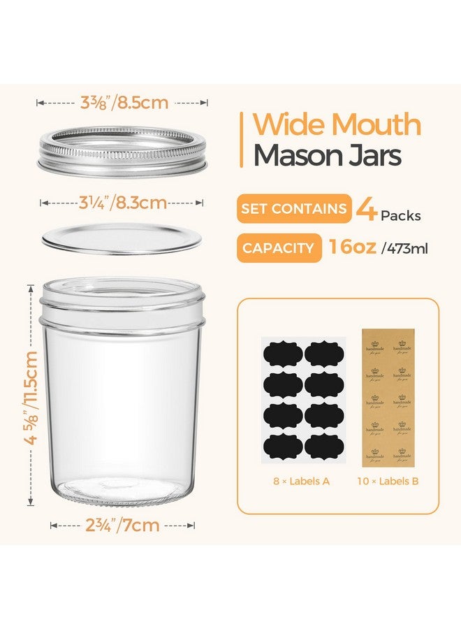 ComSaf Mason Jars 16 oz with lids - 4 Pack, Pint Mason Jars with Seal Bands, Glass Canning Jars for Honey, Jam, Jelly, Coffee, Salad, Desert, Shower Wedding Favors, DIY Candles Decor - Image 2