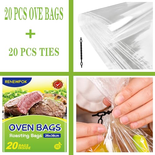 RENEWPOK Roasting Bags for Oven with Ties for Roasting Chicken, Meat & Fish Multi Purpose Cooking Bags (20PCS, 11 * 15 Inch) - Image 3