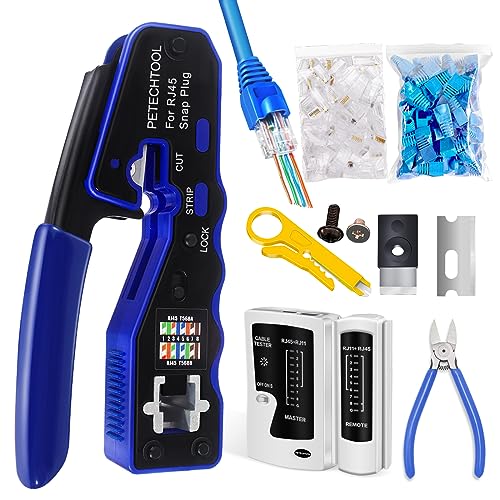 PETECHTOOL RJ45 Crimp Tool Pass Through Ethernet Crimper for Cat6 Cat5e Cat6a Connectors Cat6 Crimping Tool Kit - Image 1