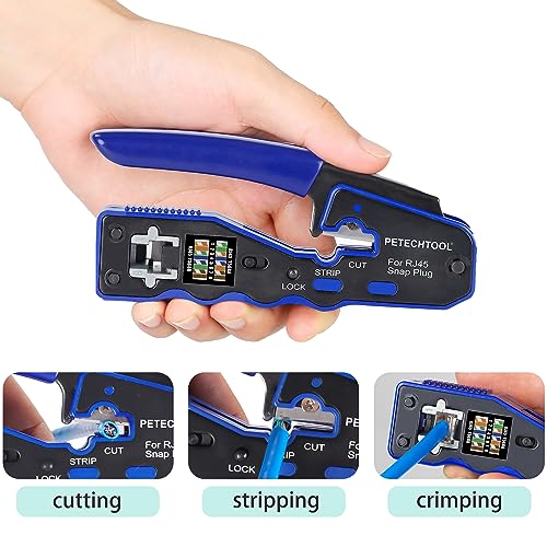 PETECHTOOL RJ45 Crimp Tool Pass Through Ethernet Crimper for Cat6 Cat5e Cat6a Connectors Cat6 Crimping Tool Kit - Image 2