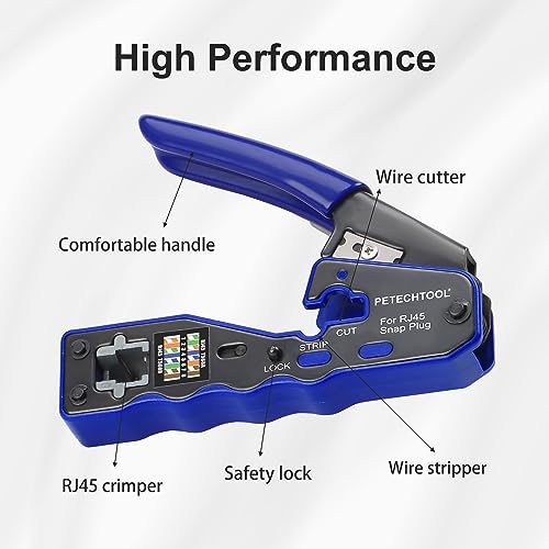 PETECHTOOL RJ45 Crimp Tool Pass Through Ethernet Crimper for Cat6 Cat5e Cat6a Connectors Cat6 Crimping Tool Kit - Image 4