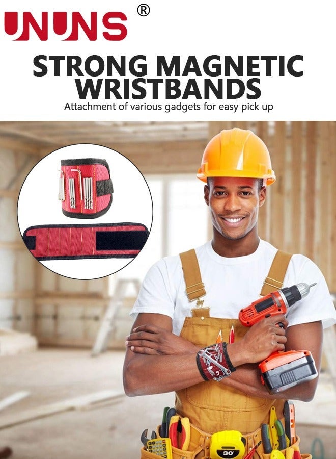 UNUNS Magnetic Wristband For Tools,Powerful Magnets Tool Belt Holding Screws Nails Bolts Scissors,Birthday Dad Him Husband Who Have Everything Wants Nothing,Black Red - Image 2