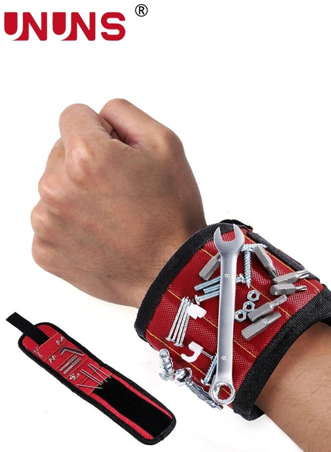 UNUNS Magnetic Wristband For Tools,Powerful Magnets Tool Belt Holding Screws Nails Bolts Scissors,Birthday Dad Him Husband Who Have Everything Wants Nothing,Black Red - Image 1