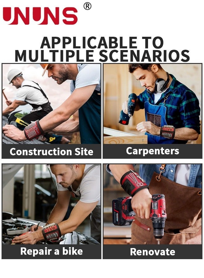 UNUNS Magnetic Wristband For Tools,Powerful Magnets Tool Belt Holding Screws Nails Bolts Scissors,Birthday Dad Him Husband Who Have Everything Wants Nothing,Black Red - Image 4