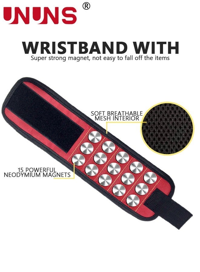 UNUNS Magnetic Wristband For Tools,Powerful Magnets Tool Belt Holding Screws Nails Bolts Scissors,Birthday Dad Him Husband Who Have Everything Wants Nothing,Black Red - Image 3