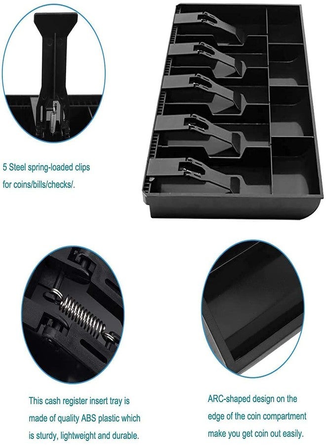 HETVIN Cash Drawer/Cash Box with 5 Notes and 4Coin Slots ABS Cashier Storage Box for Super Markets 40.4 X 24 X 3.5 cm | Black - Image 5