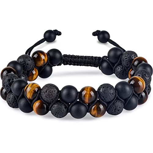 COLORFEY Triple Protection Bracelet for Men Women, Genuine Premium Tiger Eye Black Onyx and Lava Rock 8mm Handmade Bead Bracelet Healing Crystal Protection Bracelets Bring Luck and Prosperity and Happiness - Image 1