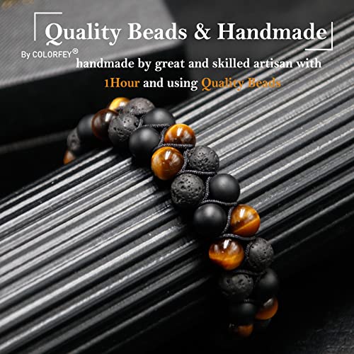 COLORFEY Triple Protection Bracelet for Men Women, Genuine Premium Tiger Eye Black Onyx and Lava Rock 8mm Handmade Bead Bracelet Healing Crystal Protection Bracelets Bring Luck and Prosperity and Happiness - Image 4